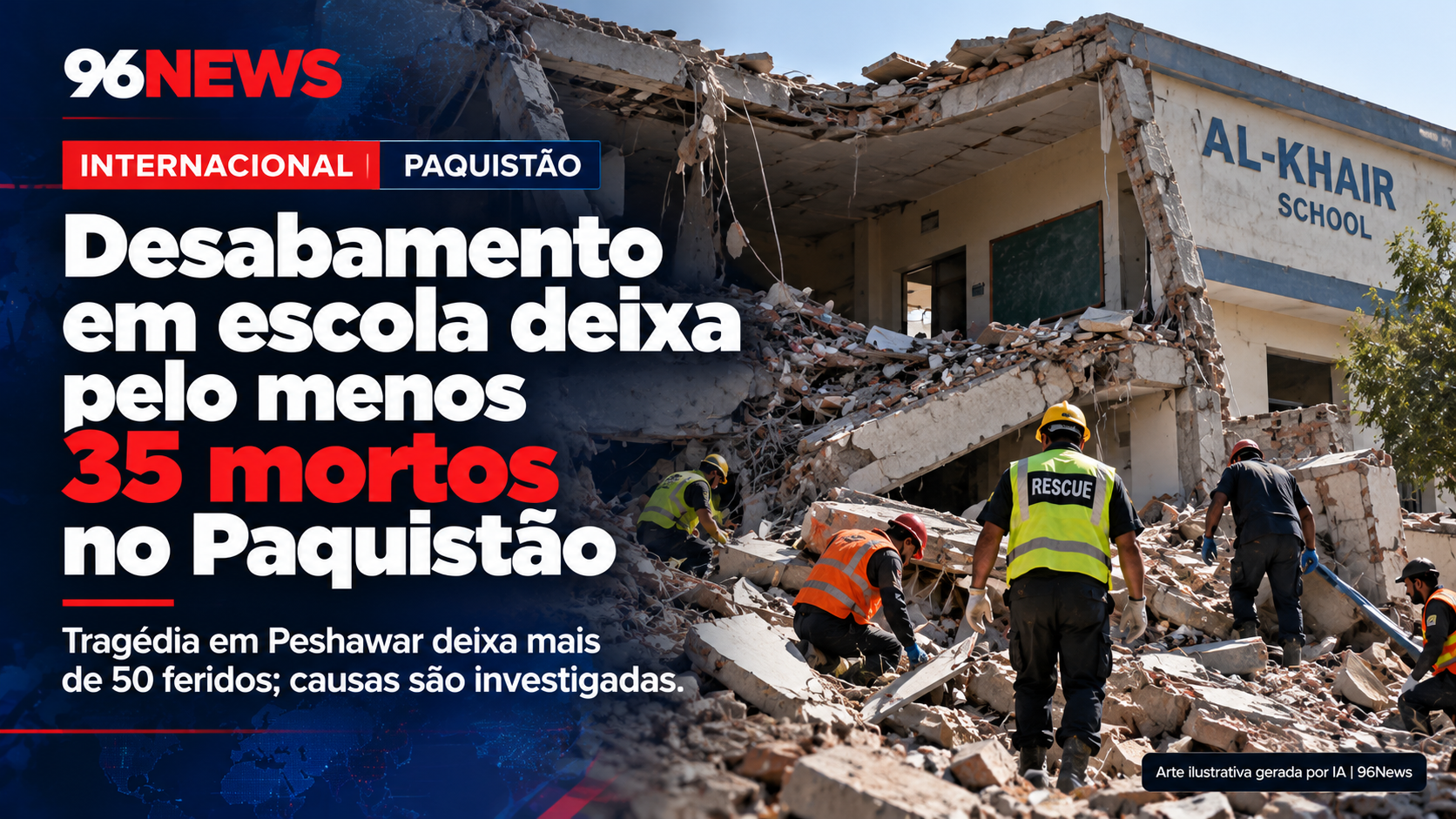 Desabamento de teto em escola deixa pelo menos 35 mortos no Paquistão; maioria das vítimas são crianças