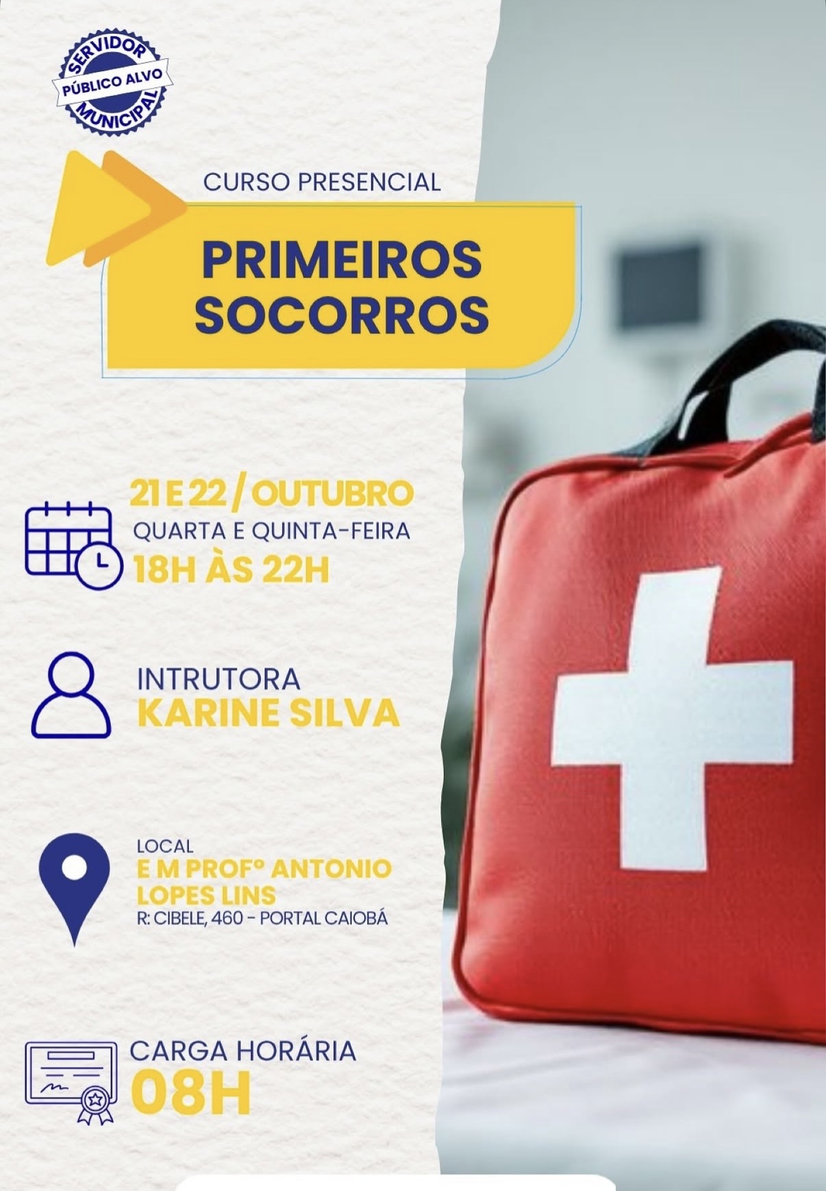 Prefeitura oferece curso presencial de primeiros socorros nos dias 21 e 22 de outubro