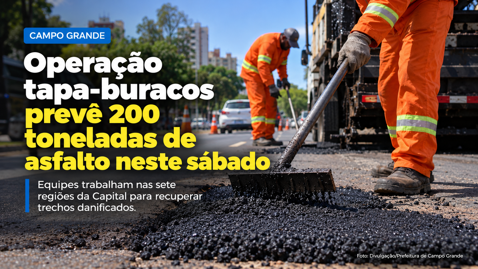Campo Grande intensifica operação tapa-buracos e prevê aplicação de 200 toneladas de asfalto neste sábado